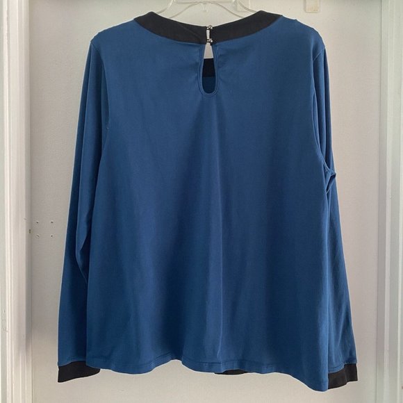 eShakti Blue Black Colorblock Blouse Top Long Sleeve Women's Plus Size 2X/20W - Picture 2 of 5